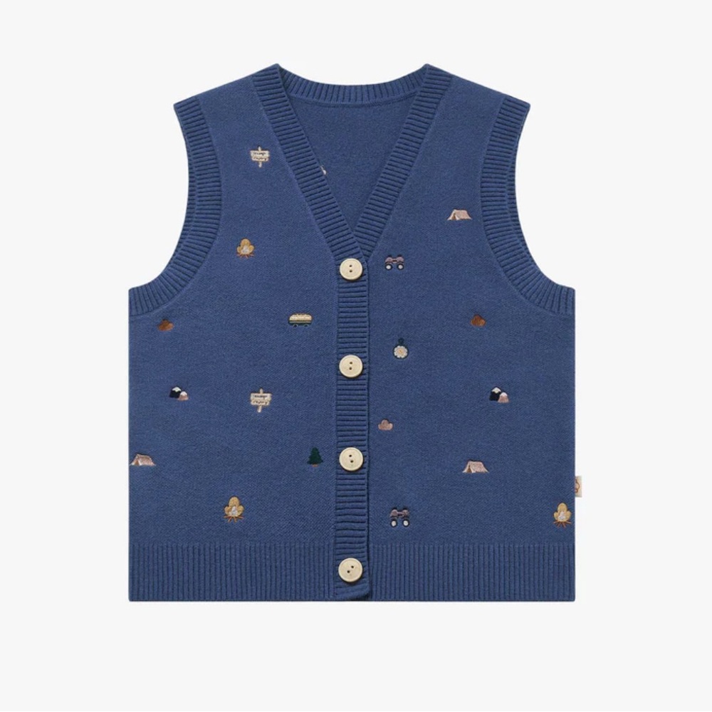 Navy Knit Vest with Button Accents